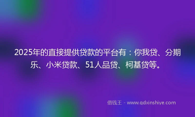 2025年的直接提供贷款的平台有：你我贷、分期乐、小米贷款、51人品贷、柯基贷等。