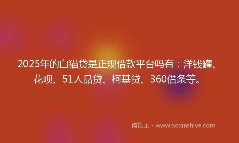 2025年的白猫贷是正规借款平台吗有：洋钱罐、花呗、51人品贷、柯基贷、360借条等。