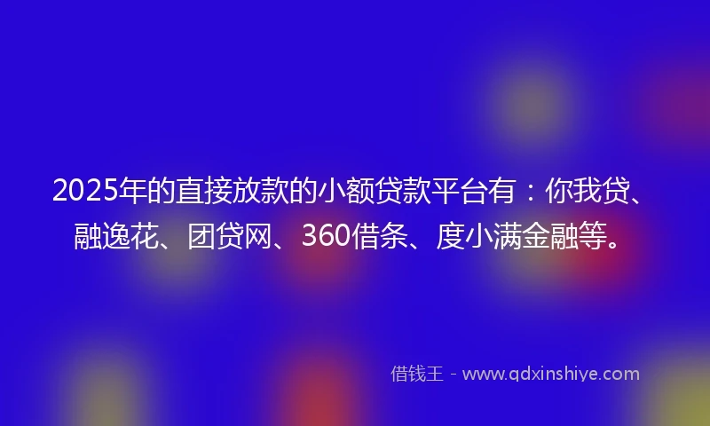 2025年的直接放款的小额贷款平台有：你我贷、融逸花、团贷网、360借条、度小满金融等。