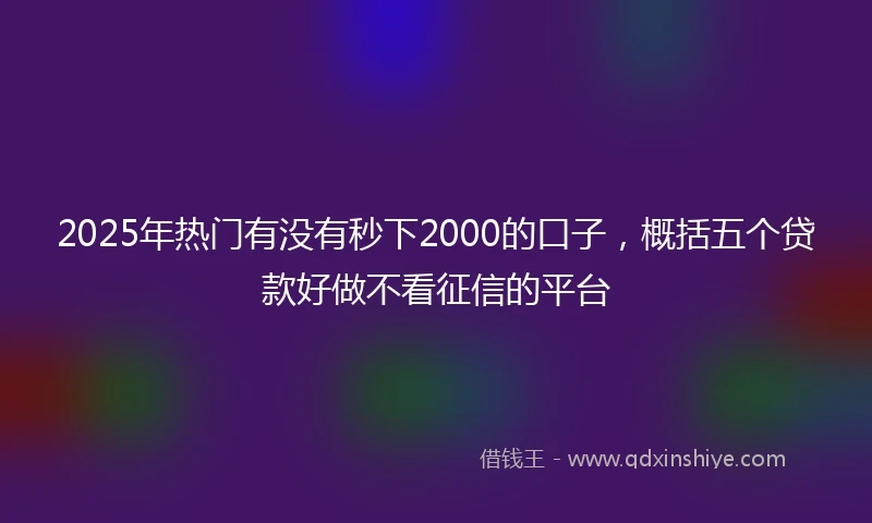 2025年热门有没有秒下2000的口子，概括五个贷款好做不看征信的平台