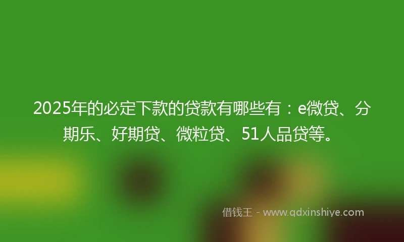 2025年的必定下款的贷款有哪些有：e微贷、分期乐、好期贷、微粒贷、51人品贷等。