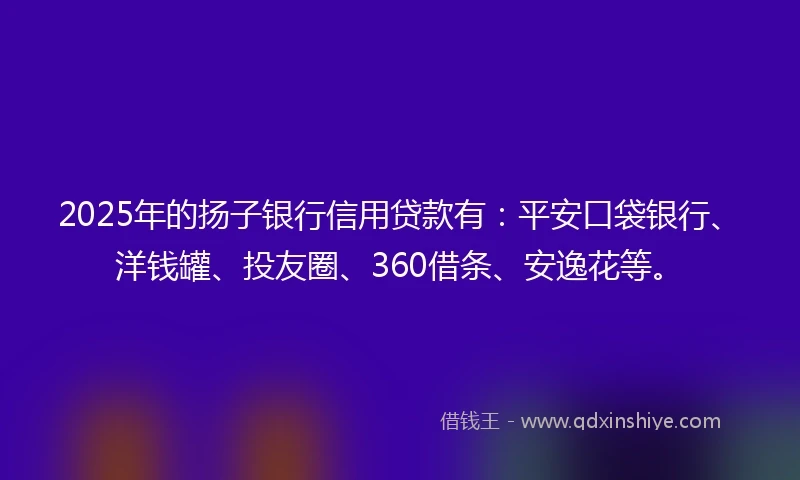 2025年的扬子银行信用贷款有：平安口袋银行、洋钱罐、投友圈、360借条、安逸花等。
