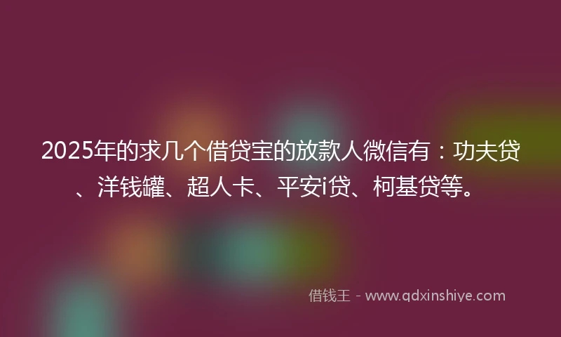 2025年的求几个借贷宝的放款人微信有：功夫贷、洋钱罐、超人卡、平安i贷、柯基贷等。