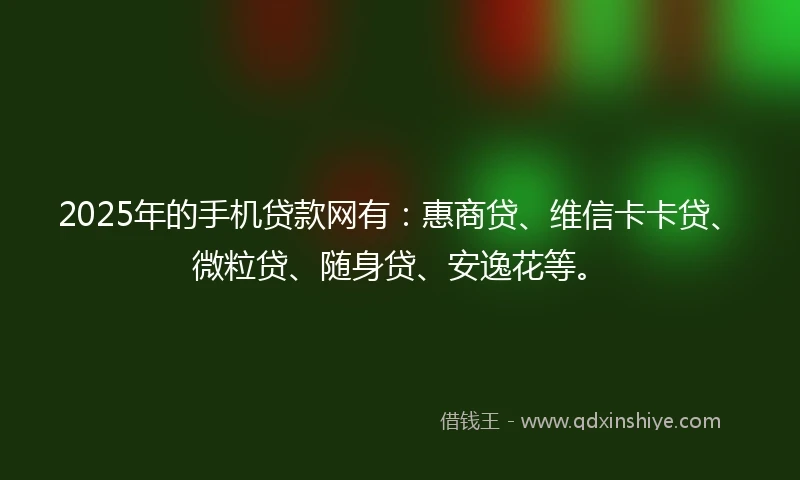 2025年的手机贷款网有：惠商贷、维信卡卡贷、微粒贷、随身贷、安逸花等。