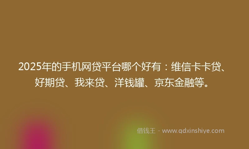 2025年的手机网贷平台哪个好有：维信卡卡贷、好期贷、我来贷、洋钱罐、京东金融等。