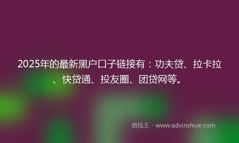 2025年的最新黑户口子链接有：功夫贷、拉卡拉、快贷通、投友圈、团贷网等。