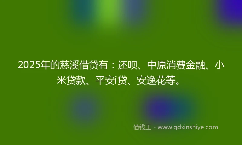 2025年的慈溪借贷有：还呗、中原消费金融、小米贷款、平安i贷、安逸花等。