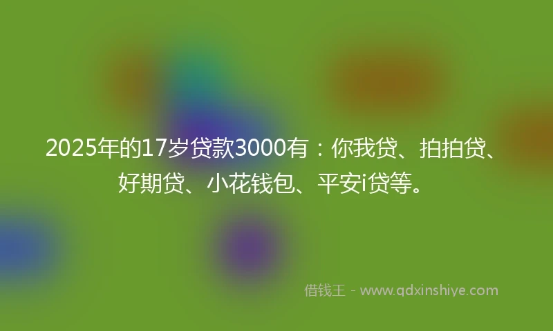 2025年的17岁贷款3000有：你我贷、拍拍贷、好期贷、小花钱包、平安i贷等。