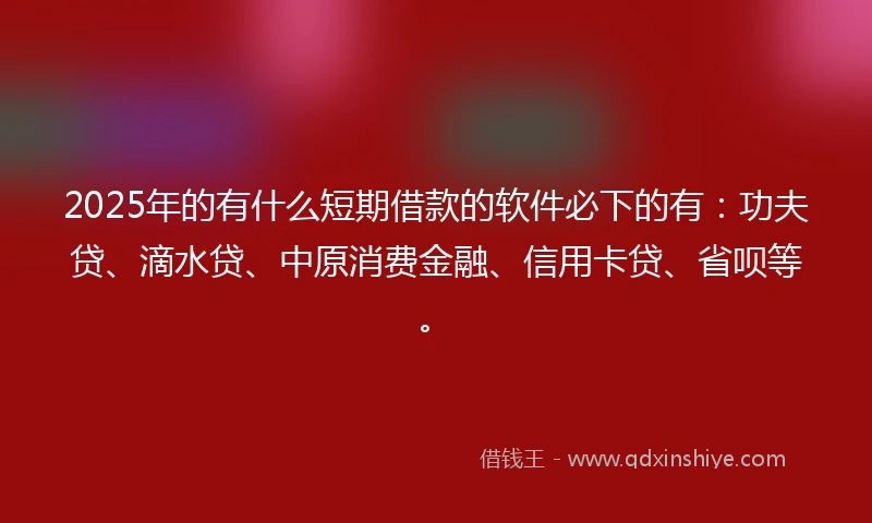 2025年的有什么短期借款的软件必下的有：功夫贷、滴水贷、中原消费金融、信用卡贷、省呗等。