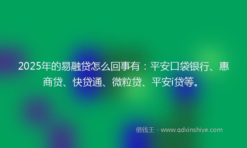 2025年的易融贷怎么回事有：平安口袋银行、惠商贷、快贷通、微粒贷、平安i贷等。