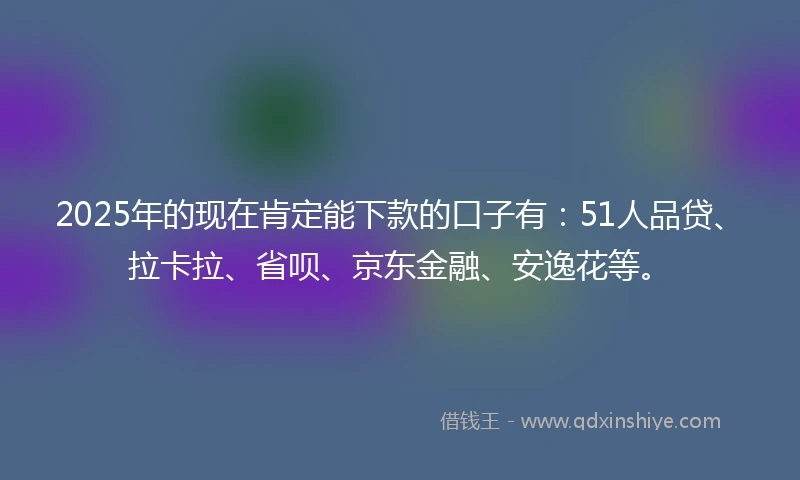 2025年的现在肯定能下款的口子有：51人品贷、拉卡拉、省呗、京东金融、安逸花等。