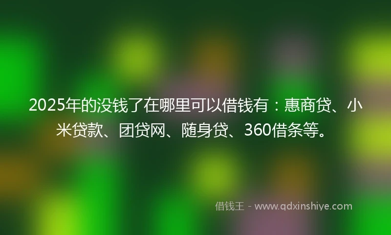 2025年的没钱了在哪里可以借钱有:惠商贷、小米贷款、团贷网、随身贷、360借条等。