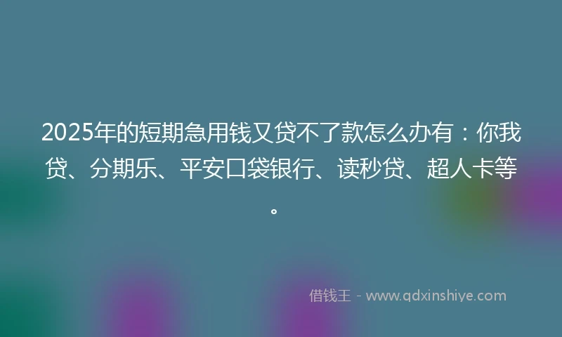2025年的短期急用钱又贷不了款怎么办有：你我贷、分期乐、平安口袋银行、读秒贷、超人卡等。