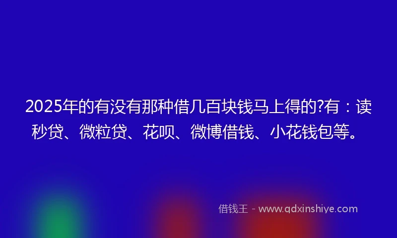 2025年的有没有那种借几百块钱马上得的?有：读秒贷、微粒贷、花呗、微博借钱、小花钱包等。