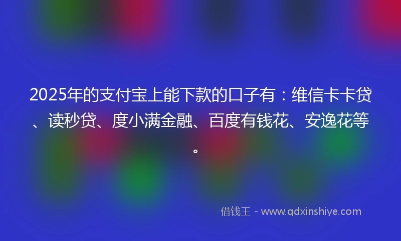 2025年的支付宝上能下款的口子有：维信卡卡贷、读秒贷、度小满金融、百度有钱花、安逸花等。