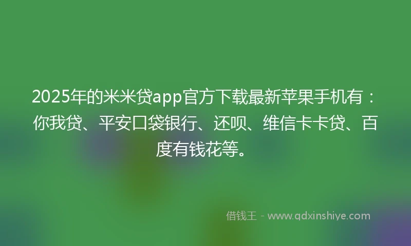 2025年的米米贷app官方下载最新苹果手机有：你我贷、平安口袋银行、还呗、维信卡卡贷、百度有钱花等。