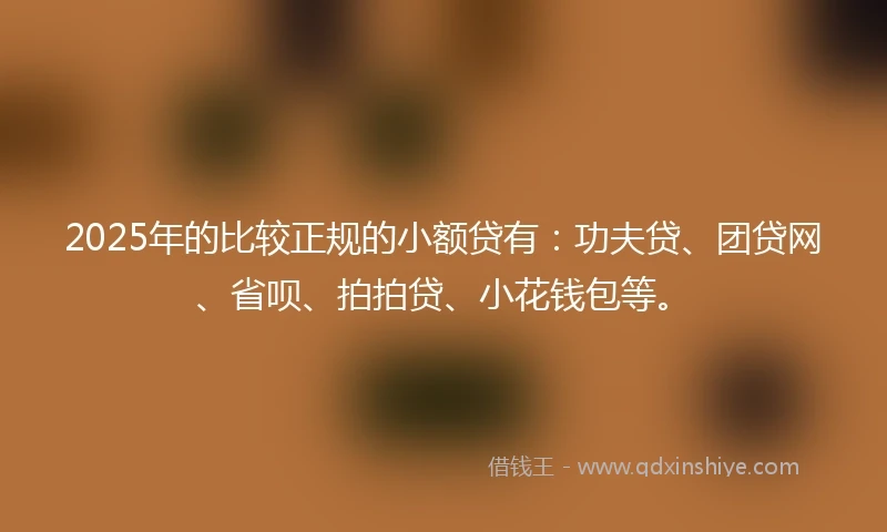 2025年的比较正规的小额贷有：功夫贷、团贷网、省呗、拍拍贷、小花钱包等。