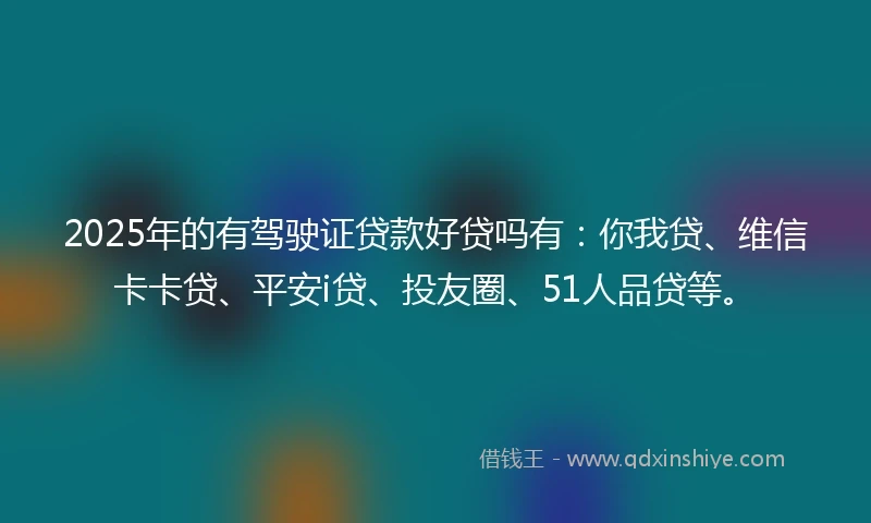2025年的有驾驶证贷款好贷吗有：你我贷、维信卡卡贷、平安i贷、投友圈、51人品贷等。