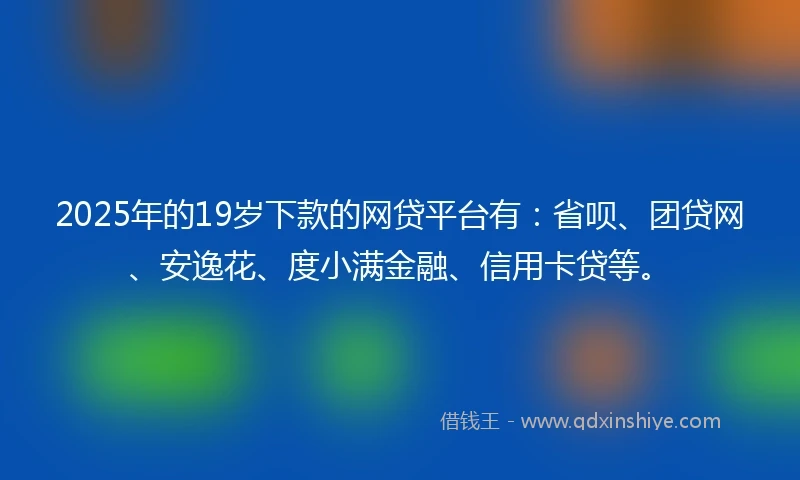 2025年的19岁下款的网贷平台有：省呗、团贷网、安逸花、度小满金融、信用卡贷等。
