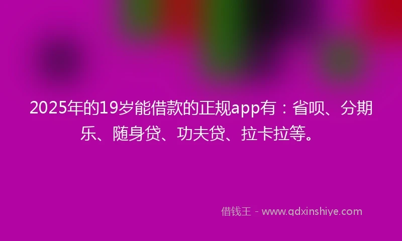 2025年的19岁能借款的正规app有：省呗、分期乐、随身贷、功夫贷、拉卡拉等。