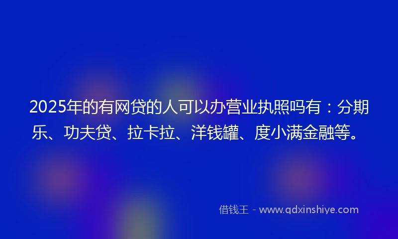 2025年的有网贷的人可以办营业执照吗有：分期乐、功夫贷、拉卡拉、洋钱罐、度小满金融等。