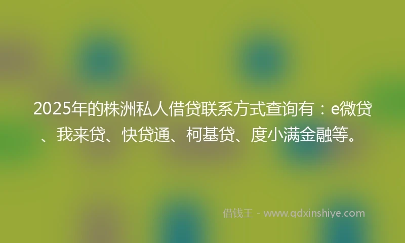 2025年的株洲私人借贷联系方式查询有：e微贷、我来贷、快贷通、柯基贷、度小满金融等。