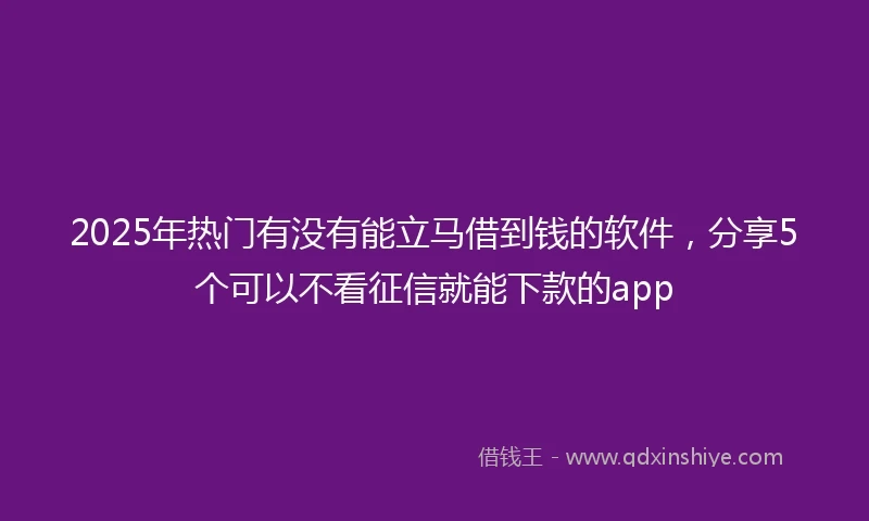 2025年热门有没有能立马借到钱的软件，分享5个可以不看征信就能下款的app
