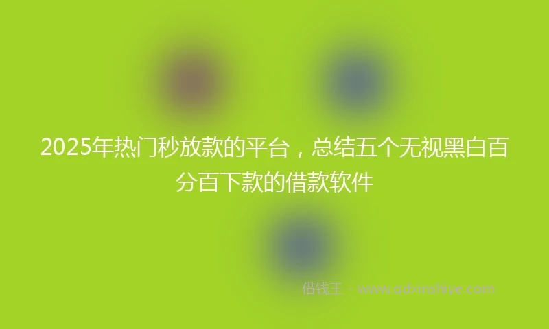 2025年热门秒放款的平台，总结五个无视黑白百分百下款的借款软件