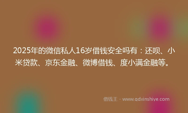 2025年的微信私人16岁借钱安全吗有：还呗、小米贷款、京东金融、微博借钱、度小满金融等。