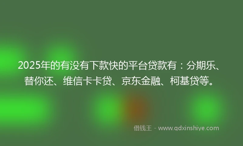 2025年的有没有下款快的平台贷款有：分期乐、替你还、维信卡卡贷、京东金融、柯基贷等。