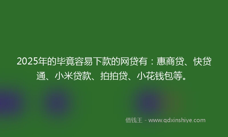 2025年的毕竟容易下款的网贷有：惠商贷、快贷通、小米贷款、拍拍贷、小花钱包等。