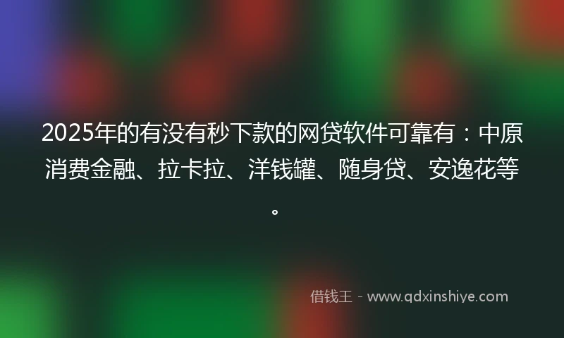2025年的有没有秒下款的网贷软件可靠有：中原消费金融、拉卡拉、洋钱罐、随身贷、安逸花等。