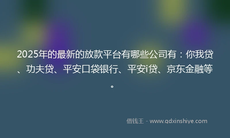 2025年的最新的放款平台有哪些公司有：你我贷、功夫贷、平安口袋银行、平安i贷、京东金融等。