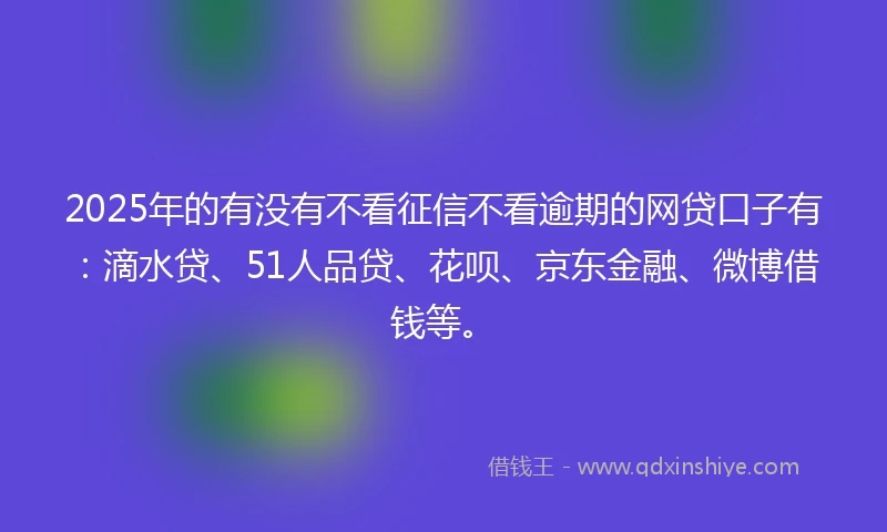 2025年的有没有不看征信不看逾期的网贷口子有：滴水贷、51人品贷、花呗、京东金融、微博借钱等。