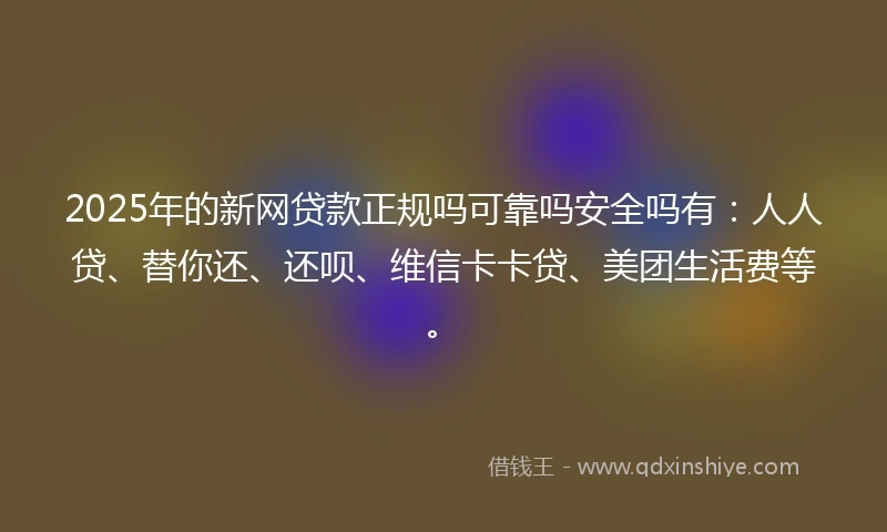 2025年的新网贷款正规吗可靠吗安全吗有：人人贷、替你还、还呗、维信卡卡贷、美团生活费等。