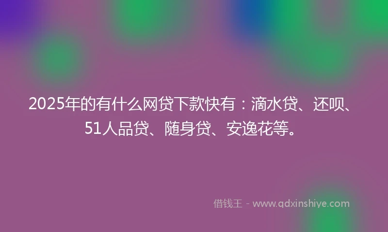 2025年的有什么网贷下款快有：滴水贷、还呗、51人品贷、随身贷、安逸花等。