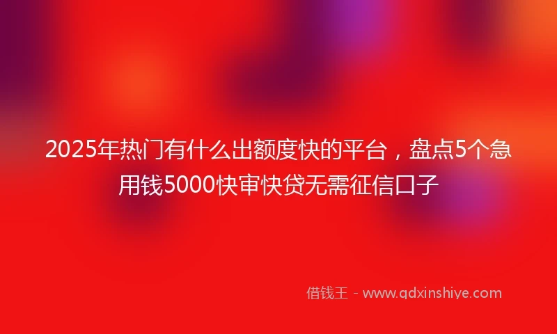 2025年热门有什么出额度快的平台，盘点5个急用钱5000快审快贷无需征信口子