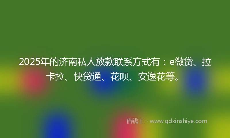 2025年的济南私人放款联系方式有：e微贷、拉卡拉、快贷通、花呗、安逸花等。