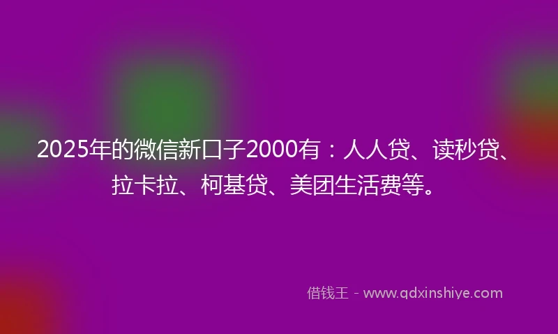2025年的微信新口子2000有：人人贷、读秒贷、拉卡拉、柯基贷、美团生活费等。