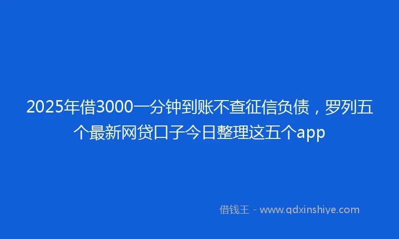 2025年借3000一分钟到账不查征信负债，罗列五个最新网贷口子今日整理这五个app