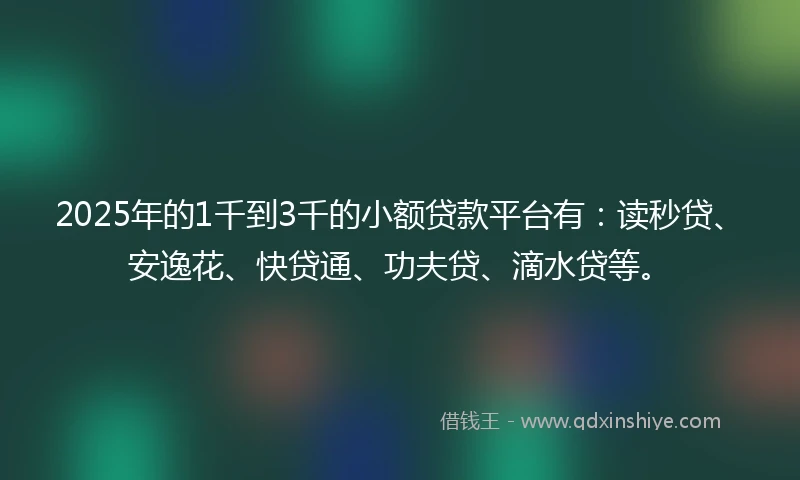 2025年的1千到3千的小额贷款平台有：读秒贷、安逸花、快贷通、功夫贷、滴水贷等。