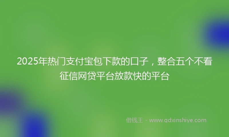 2025年热门支付宝包下款的口子，整合五个不看征信网贷平台放款快的平台