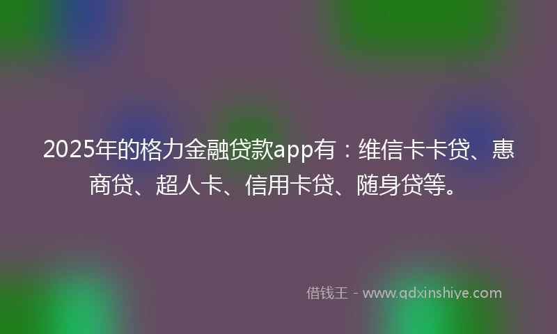 2025年的格力金融贷款app有：维信卡卡贷、惠商贷、超人卡、信用卡贷、随身贷等。