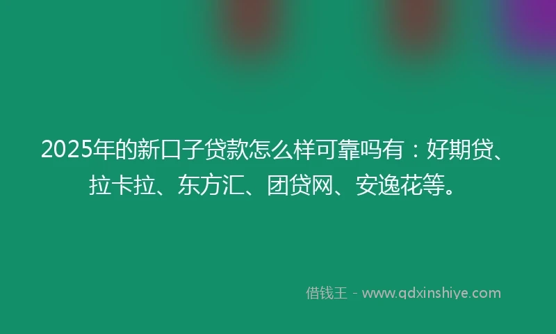 2025年的新口子贷款怎么样可靠吗有：好期贷、拉卡拉、东方汇、团贷网、安逸花等。