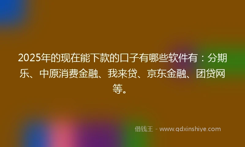 2025年的现在能下款的口子有哪些软件有：分期乐、中原消费金融、我来贷、京东金融、团贷网等。