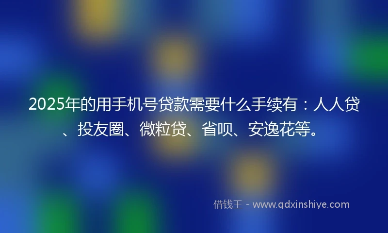 2025年的用手机号贷款需要什么手续有：人人贷、投友圈、微粒贷、省呗、安逸花等。