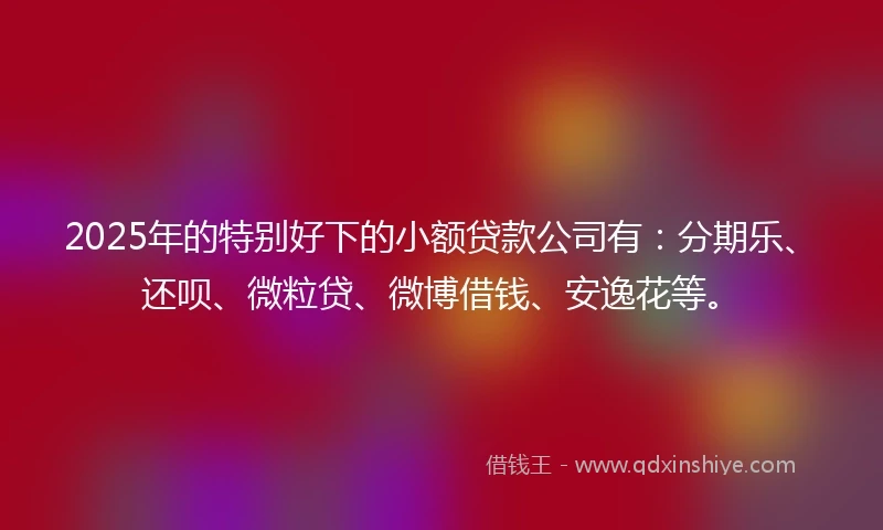 2025年的特别好下的小额贷款公司有：分期乐、还呗、微粒贷、微博借钱、安逸花等。