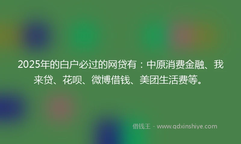 2025年的白户必过的网贷有：中原消费金融、我来贷、花呗、微博借钱、美团生活费等。