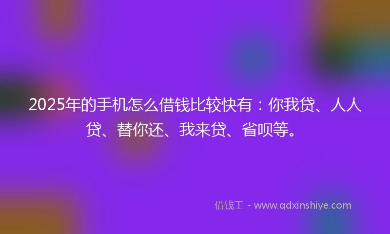 2025年的手机怎么借钱比较快有：你我贷、人人贷、替你还、我来贷、省呗等。