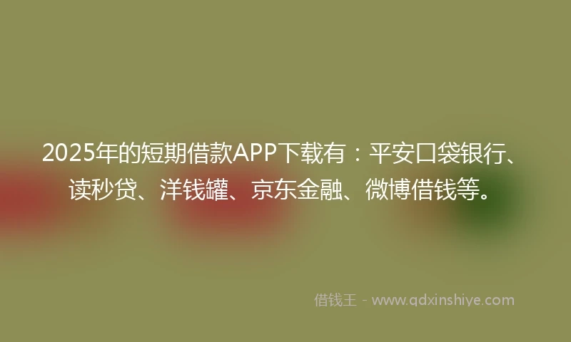2025年的短期借款APP下载有:平安口袋银行、读秒贷、洋钱罐、京东金融、微博借钱等。